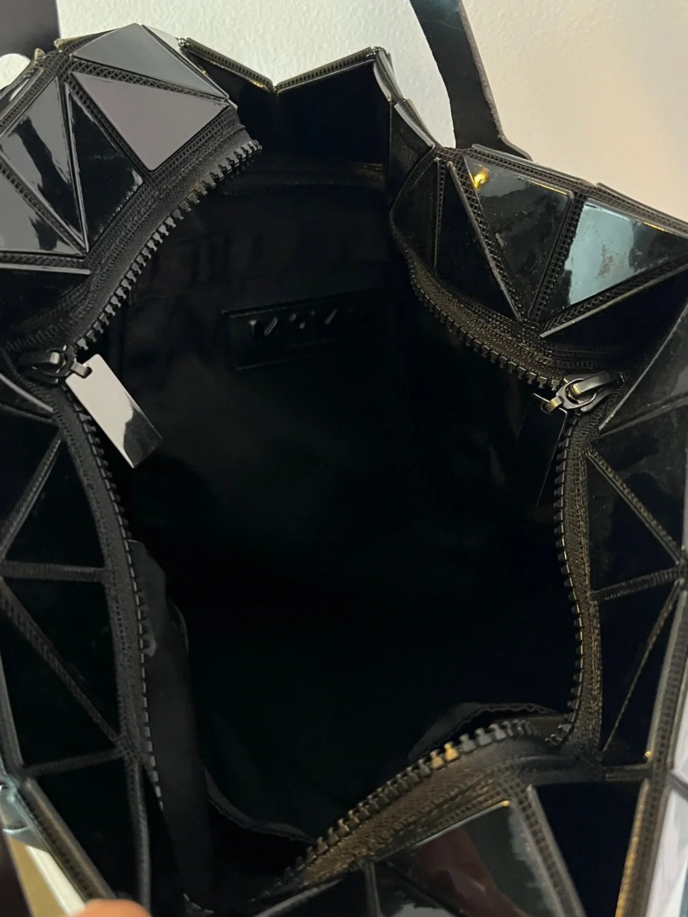 Issey Miyake Black Patent Geometric Tote Bag